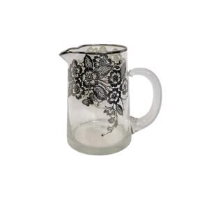 Vintage Silver Overlay Floral Glass 5" Pitcher Vase Creamer